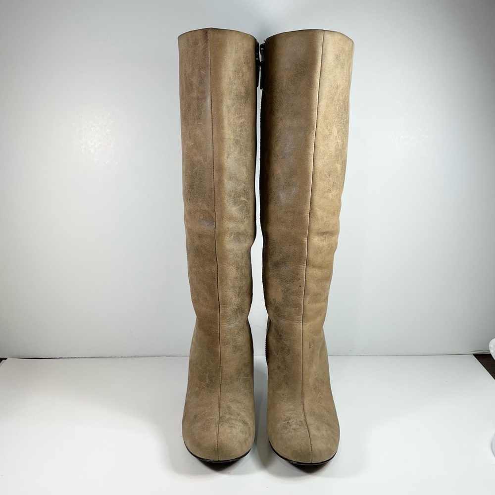 Fossil Womens US 8.5 Brown Leather Distressed Look Knee Zip High Boots Boho
